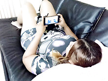 Gina alone at home, she is horny and masturbates watching a porn video