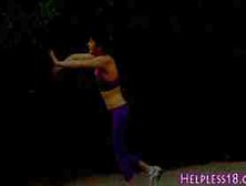 Stranded asian teen gulps