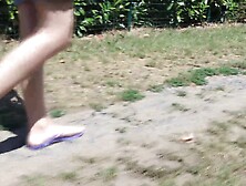 Public Dirty Bare Feet In Park (Flip Flops,  Public Foot Teasing,  Long Teos,  Petite Girl Feet,  Toes)