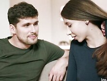 Slim hottie with tiny tits mounted on a massive dick