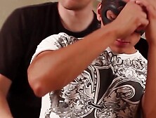 Masked Latino jock is having his cock sucked by mature man