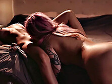 Big-titted perverted dyke eats pink-haired hairy lesbian