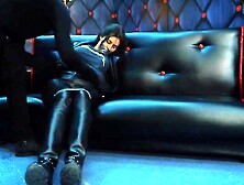 Brunette Hair in ebony,  leather panties got bound up taut,  by a masked man,  the other day