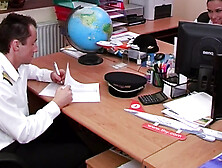 Dark haired German girl gets pounded in the office