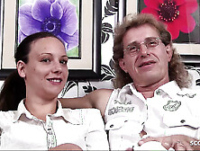 Big Saggy Tits German Teen Wife suprised old husband with MMF Threesome