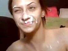Webcam Teen Sucks Out Thick Facial Cream