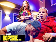 Oopsie - Petite Spencer Bradley Has Public Bisexual Threesome With Interracial Guys At The Theatre!