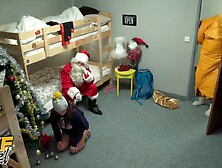 Fake Hostel - Stuck inside a sleeping bag 3some long boobies