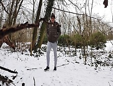 Quick Pee In Snowy Landscape