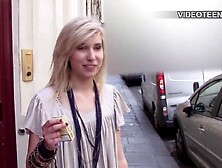 eighteen year golden-haired Vicky plays with sex tool during her porn casting