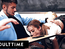 ADULT TIME - Bored Small Aiden Ashley Sucks Classmate Beneath Desk Then Gets Drilled After Class