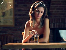 Bored Looking Brunette Brings Out Scrumptious Looking Chocolate Treats,  Runs Tongue Over It Slowly