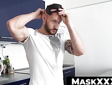 MaskXXX. com - Tattooed muscle guy David Boss's jacking it well until cumshot