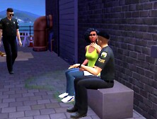 Black Barmaid Entertaining 2 Cops At The Back Alley (Promo) - The Sims/ CG Manga