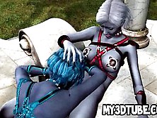 Two Hot 3D Alien Lesbians Licking Each Others Pussies