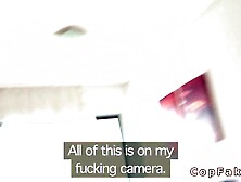 Tattooed blackmailed babe fucks fake cop