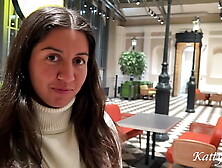 Real porn casting in a mall public toilet