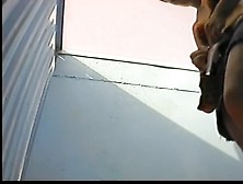 Slender girl stays in change room in erotic bikini