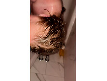 Redhead hot wife blowjob in the shower but