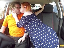 Ryan Ryder And Harley Morgan In A Fat Redhead Chick Rides A Stiff Dick During A Driving Lesson