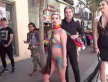 Buxom Tina Kay in a public humiliation session with Sienna Day