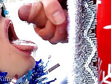 SANTA CLAUS WARMED AND FED SPUNK TO a FREEZING SWEETIE FOR CHRISTMAS!