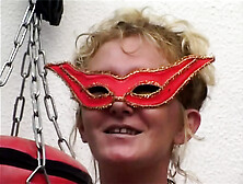 Amateur Casting for Mature Masked MILF Sucking Big Cock and Masturbating with Double Dildo Ass and Pussy