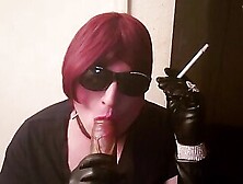 Sissy Slut Mndy Smoking In Leather Gloves