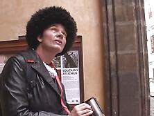 Hairy brunette granny takes two cocks