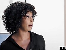 Breasty black stepsister bashes heads with her stepbro about whose turn it's to be with