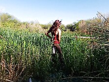 Hogwarts Wizard Schoolgirl Fur Femboy Plays with Buttplug Outdoors Public