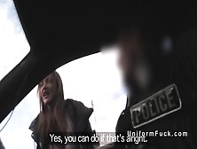 Fake Cop Bangs Sexy Inked Blonde Outdoor By The Road