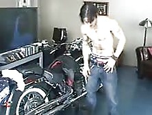 Sexy Biker Jerks Off His Beautiful Cock