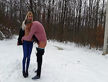 Hot Blonde Sucking And Fucking In The Snow! Know The Whore?