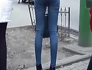 Chick In High Heels And Tight Jeans Pants