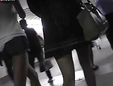 Hot gals on underground upskirt movie scene