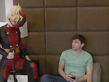 Bella hops on top of Alex for a super hero cock ride