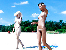 Beautiful blonde nudist sunbathe her trimmed pussy