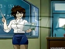 Anime School Teacher In Short Skirt Shows Pussy