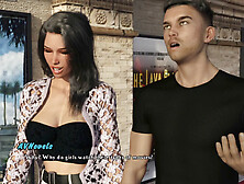 Steamy adventure in a visual novel game featuring a hot brunette with big tits