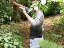 Amateur Goes To The Woods To Ride A Dildo While Jerking Off