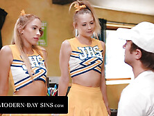 Teen Cheerleaders Kyler & Khloe Cum Swap Their Coach's Big Load!