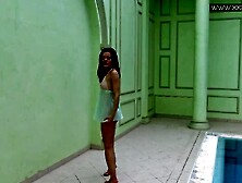 Sexiest skinny 19 yo Lizi Vogue swims nude inside the pool