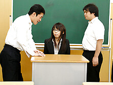 Petite Japanese Teacher In Glasses Squirting Heavily While Being Group Fucked In The Classroom
