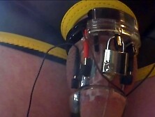 Estim Cum With Electro Chastity Cage