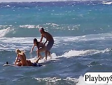 Girls Learning How To Surf And Have Crab Eating Challen