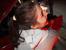 He couldn't wait to get home,  so he fucks her in the car