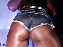 Black Stepsister Wearing Jeans Shorts Bang Machine Backshot