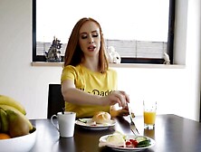 Redhead takes the penis in mouth and pussy