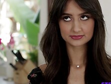 Two gorgeous brunette stepsisters dicked down by their hung stepbro